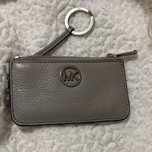 Michael Kors Taupe Pebbled Leather Zip Card Case with Keyring